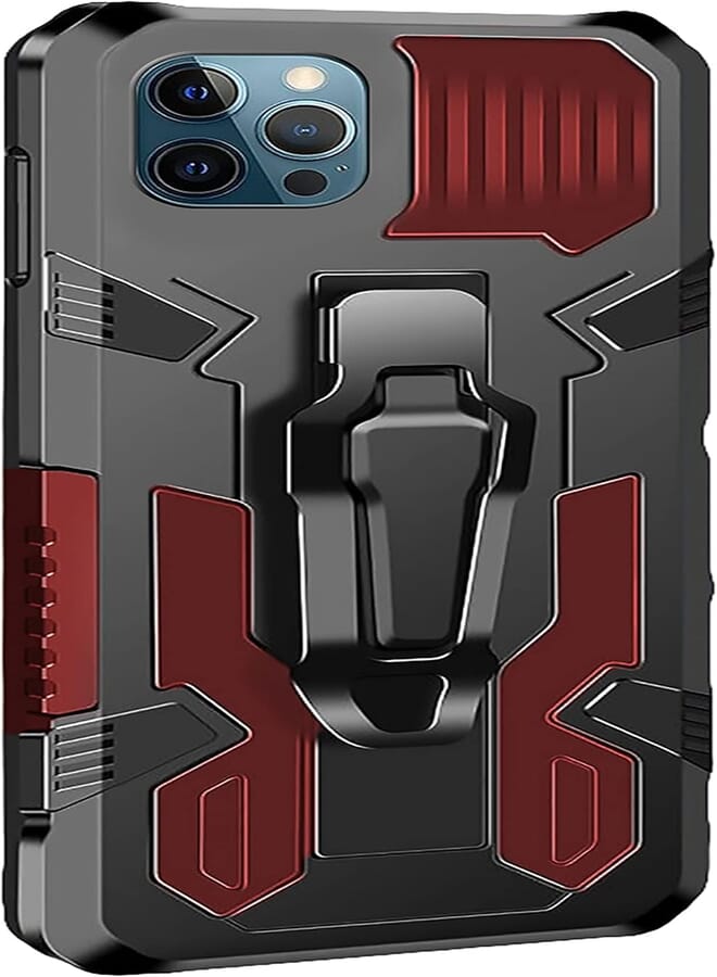 Back Cover Shockproof Stand Holder Belt Clip Holster Anti fall Heavy protection mech warrior Bring Bracket Compatible with iPhone 13 Pro 6.1 inches - Black X Red 