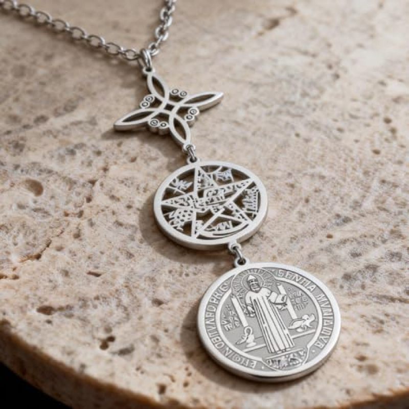 Protection Charm Necklace: Gold Stainless Steel - Triple Protection Witch's Knot Necklace for Spiritual Pagan Gothic Jewelry Lovers - Image 3