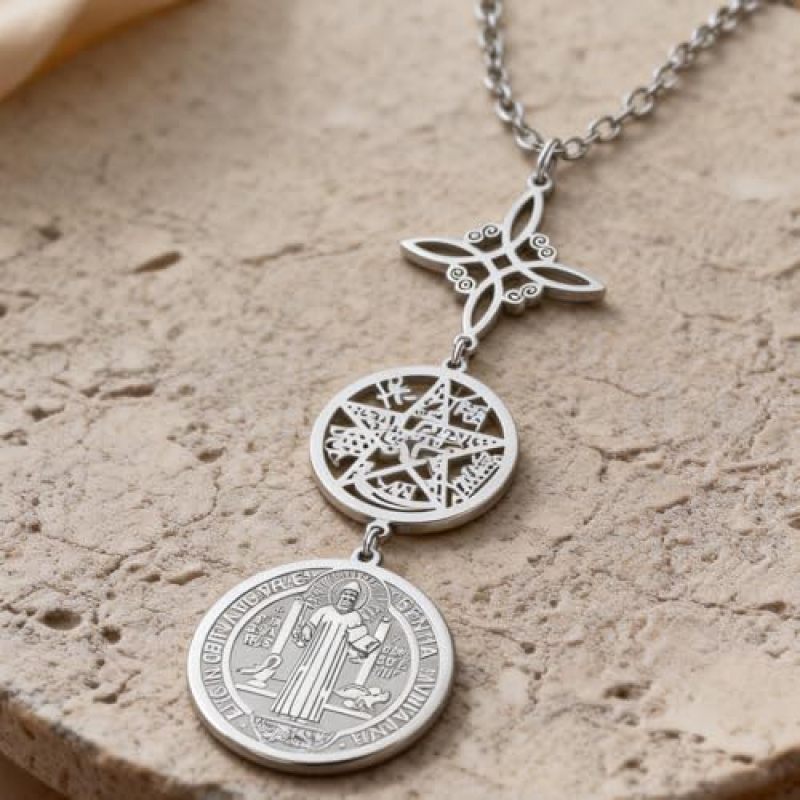 Protection Charm Necklace: Gold Stainless Steel - Triple Protection Witch's Knot Necklace for Spiritual Pagan Gothic Jewelry Lovers - Image 2