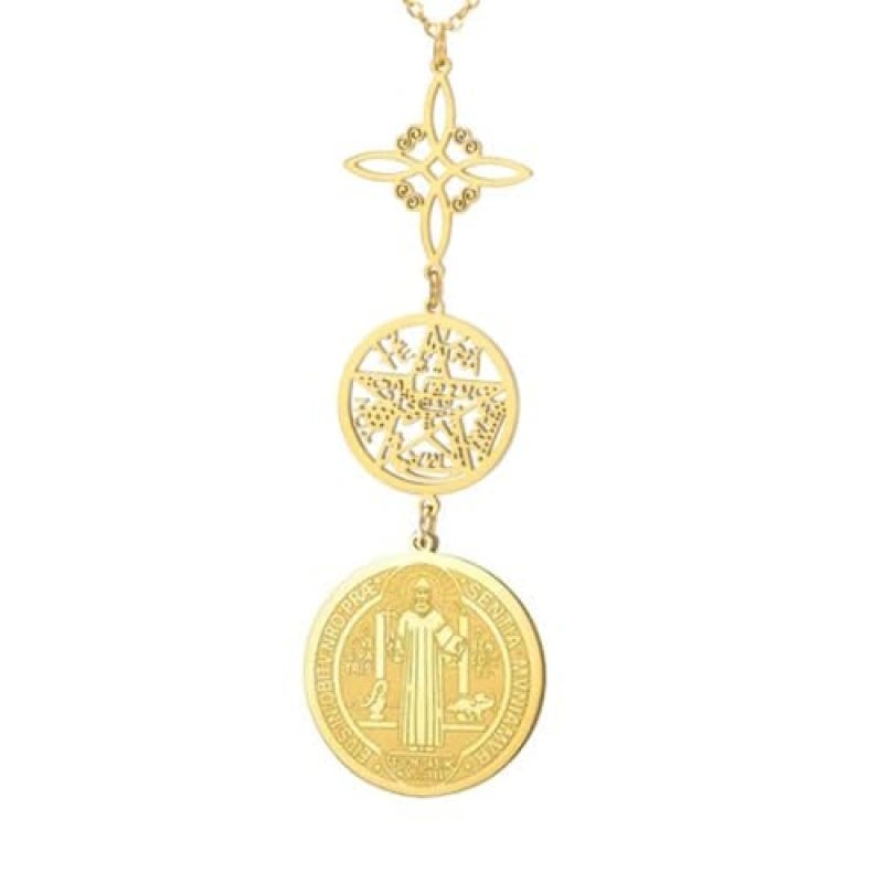 Protection Charm Necklace: Gold Stainless Steel - Triple Protection Witch's Knot Necklace for Spiritual Pagan Gothic Jewelry Lovers - Image 1