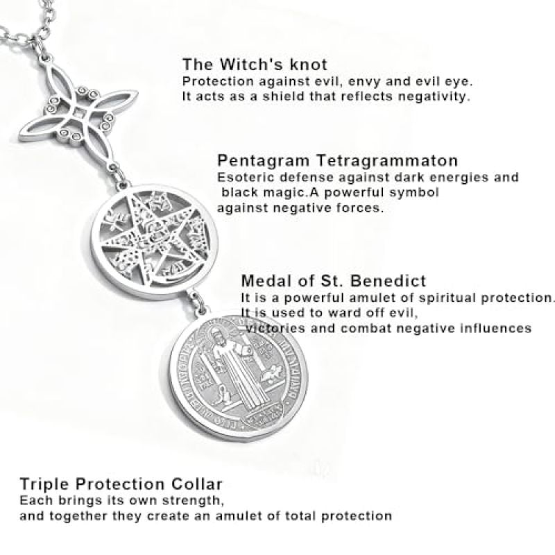 Protection Charm Necklace: Gold Stainless Steel - Triple Protection Witch's Knot Necklace for Spiritual Pagan Gothic Jewelry Lovers - Image 5