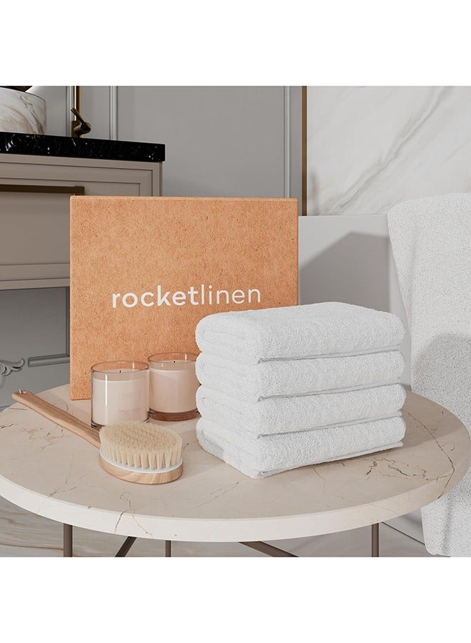 RocketLinen Hand Towel Set 650gsm 4 White Hand Towels 100% Cotton Soft (Hand Towel) - Image 1