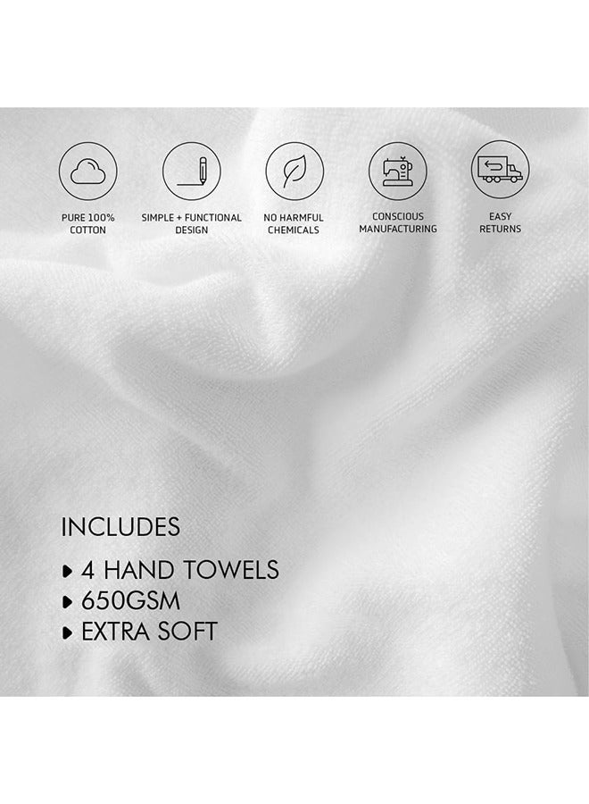 RocketLinen Hand Towel Set 650gsm 4 White Hand Towels 100% Cotton Soft (Hand Towel) - Image 2