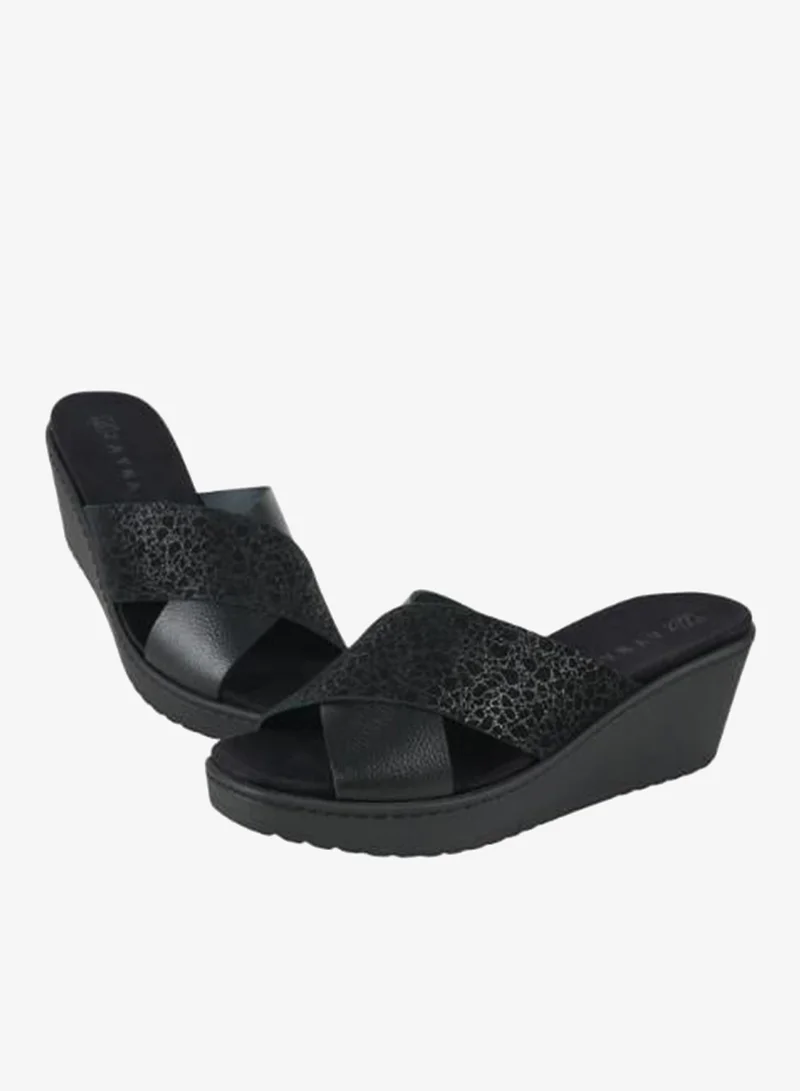 Zayna Black 221-371 Zayna Ladies Wedge Sandals Milan 21505T Black for Women | Best Price UAE