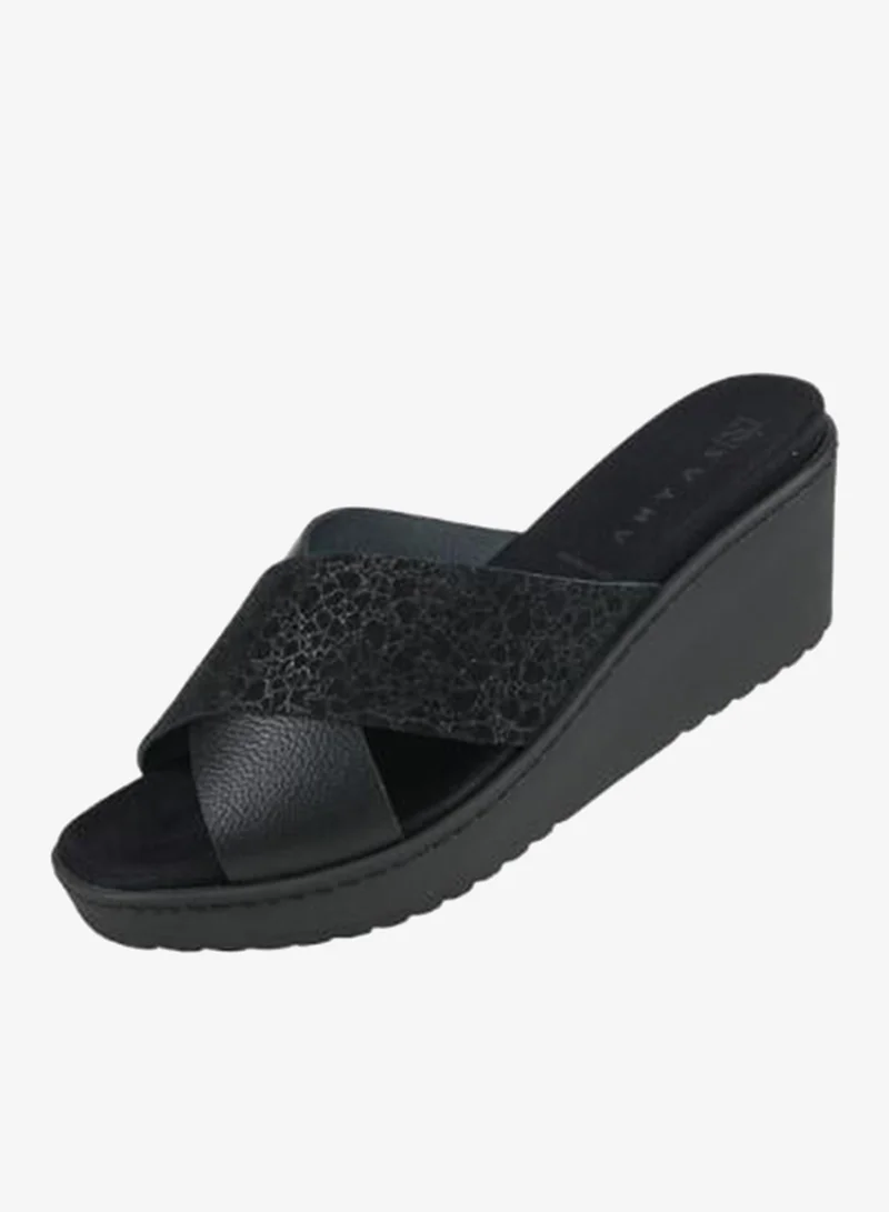 Zayna Black 221-371 Zayna Ladies Wedge Sandals Milan 21505T Black for Women | Best Price UAE