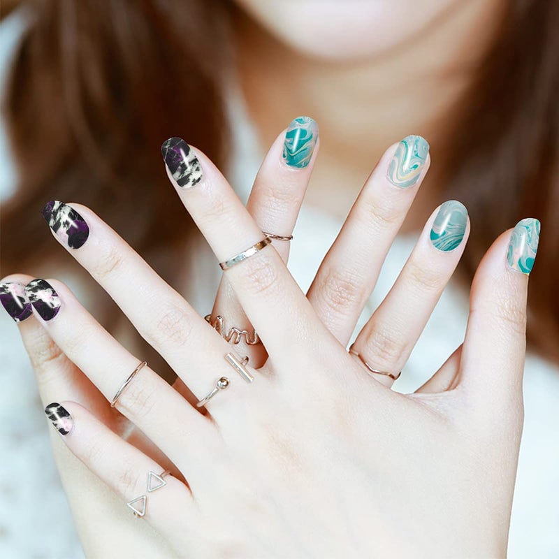 JERCLITY 336 Pieces 24 Sheets Women's Full Wrap Marble Nail Polish Strips Stickers Self-Adhesive Gel Nail Strips Decals with Nail File for Women Girls Nail Decorations (Retro Style) - Image 4
