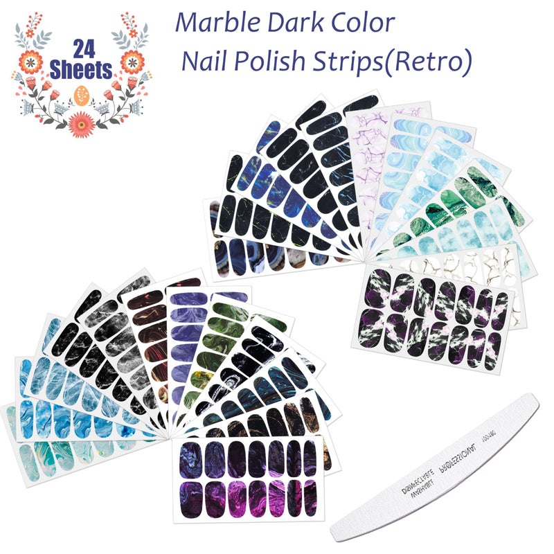 JERCLITY 336 Pieces 24 Sheets Women's Full Wrap Marble Nail Polish Strips Stickers Self-Adhesive Gel Nail Strips Decals with Nail File for Women Girls Nail Decorations (Retro Style) - Image 2