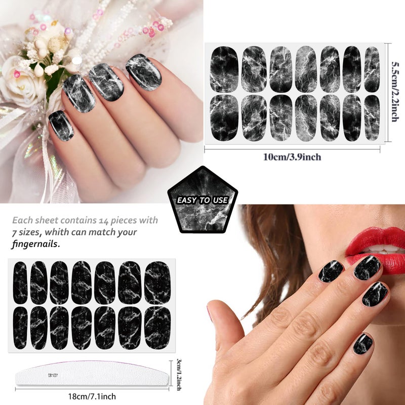 JERCLITY 336 Pieces 24 Sheets Women's Full Wrap Marble Nail Polish Strips Stickers Self-Adhesive Gel Nail Strips Decals with Nail File for Women Girls Nail Decorations (Retro Style) - Image 3
