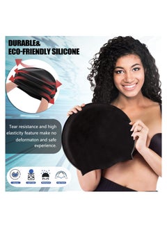Cuken Oversize Swimming Cap Large Long Hair Swim Cap with Extra Room for Women Long Thick Hair, Adult Waterproof Swim Hats Bathing Caps to Keep Hair Dry Black 30*29.5*22CM  - Image 5
