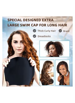Cuken Oversize Swimming Cap Large Long Hair Swim Cap with Extra Room for Women Long Thick Hair, Adult Waterproof Swim Hats Bathing Caps to Keep Hair Dry Black 30*29.5*22CM  - Image 3
