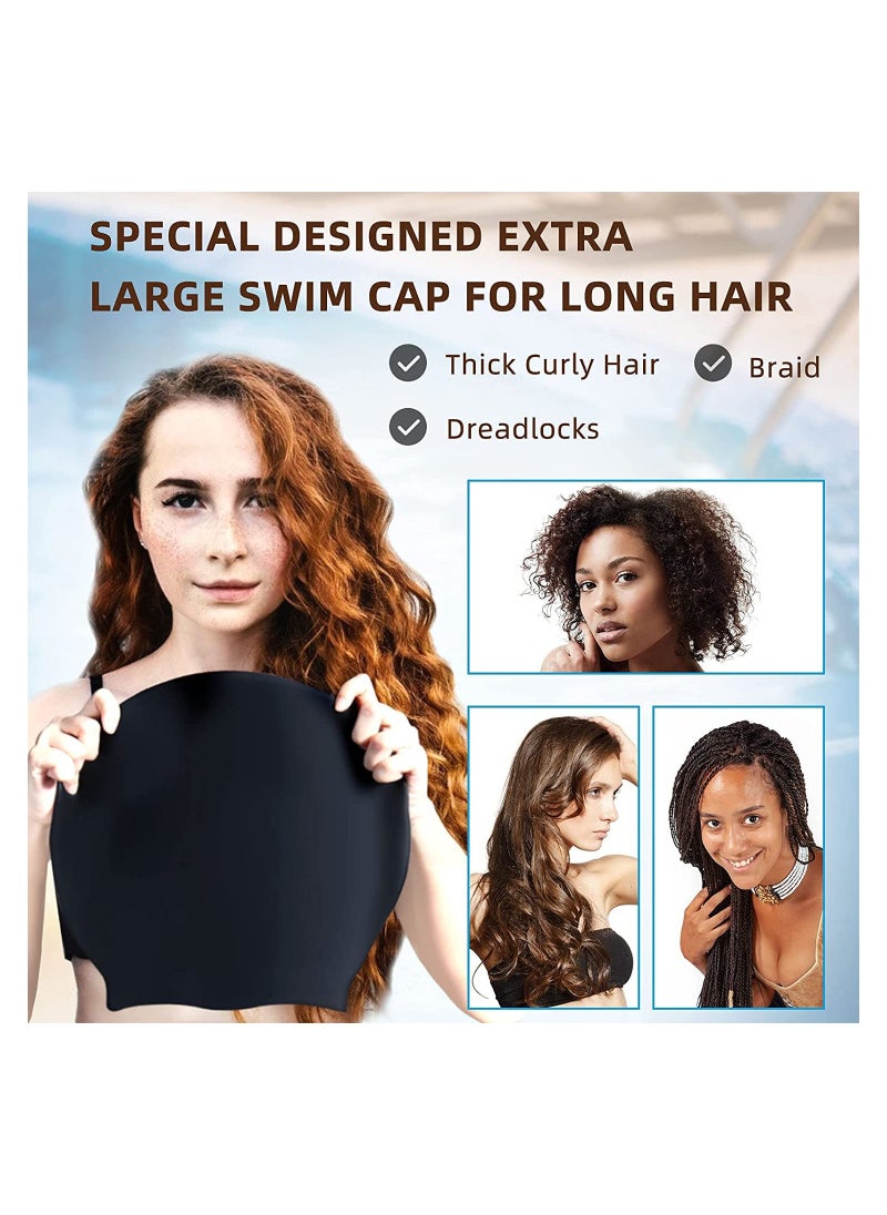 Cuken Oversize Swimming Cap Large Long Hair Swim Cap with Extra Room for Women Long Thick Hair, Adult Waterproof Swim Hats Bathing Caps to Keep Hair Dry Black 30*29.5*22CM  - Image 3
