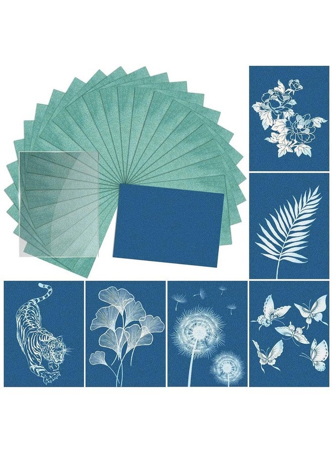 HASTHIP® 24 Sheets Sun Sensitive Watercolor Paper A5 Cyanotype Papers with Acrylic Panel, High Sensitive Sun Paper White Solar Activated Nature Sun Printing Paper for Kids Adults Crafts DIY Project