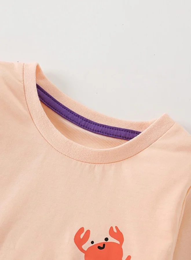 يونيكي Peach Crew Neck Long Sleeve Printed Top