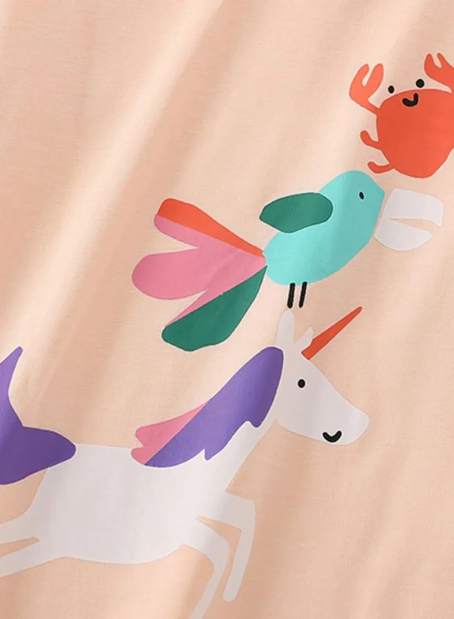 يونيكي Peach Crew Neck Long Sleeve Printed Top