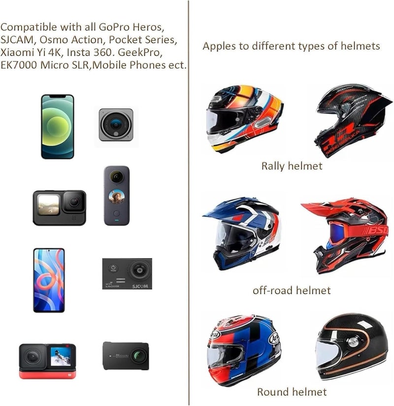 Motorcycle Helmet Chin Camera Phone Holder 5 in 1 Motorcycle Helmet Front Chin Bracket Anti-Slip Bike Mount Strap Clip/Phone Holder (Black) - Image 3
