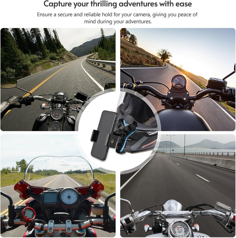 Motorcycle Helmet Chin Camera Phone Holder 5 in 1 Motorcycle Helmet Front Chin Bracket Anti-Slip Bike Mount Strap Clip/Phone Holder (Black) - Image 2