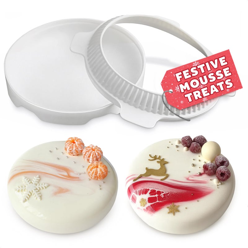 VIKROM Silicone Mousse Mold - Christmas Round Silicone Cake Mold, 7.5" Diameter (33.5 Oz Capacity), Easy to Use and Dishwasher Safe, Lightweight and Easy to Store, Suitable for Mousse Cakes, Bread, Brownies - Image 1
