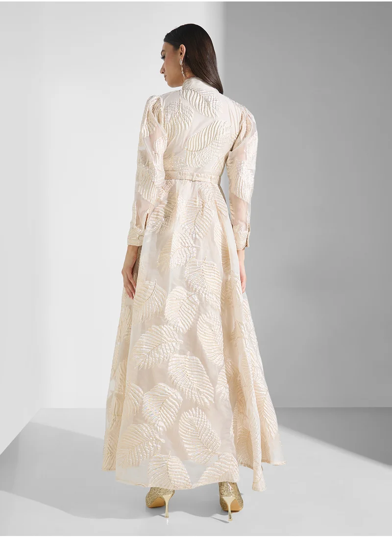 جولدن ابل Long Sleeves  Belted Maxi Dress