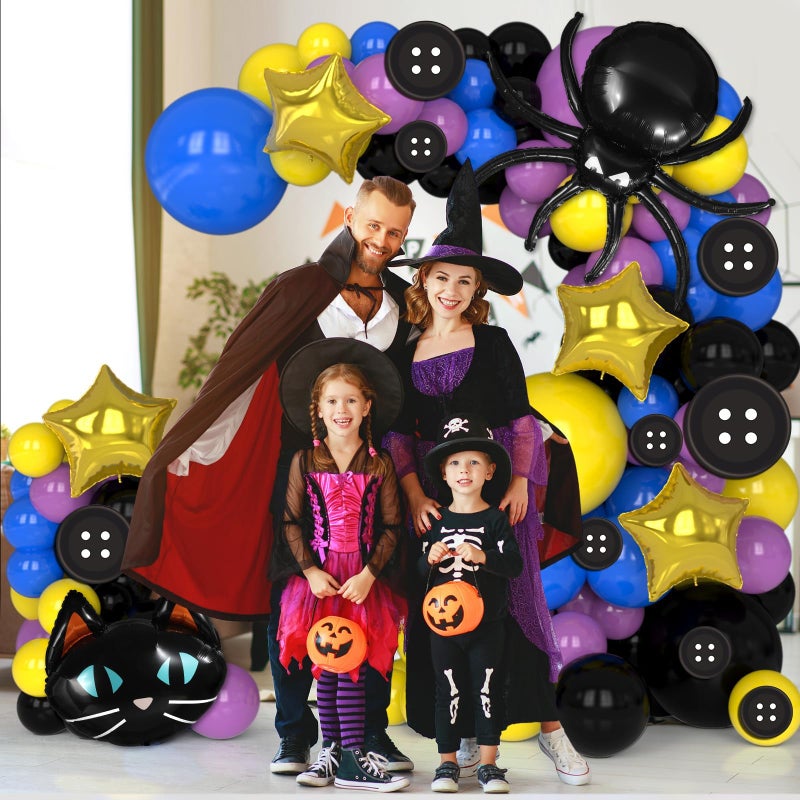 MinFyberd 156 Pcs Button Eyes Balloon Garland Arch Kit Button Party Decorations Spider Black Cat Foil Balloons Buttons Purple Blue Yellow Black Balloons for Horror Cartoon Movie Theme Birthday Party Supplies - Image 5