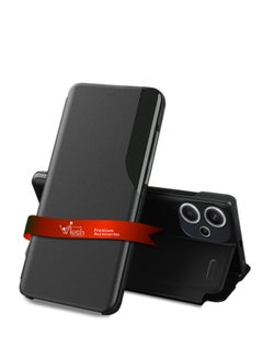 دبليو تيك حافظة هاتف قلابة نافذة مرآة ذكية غطاء حماية تلقائي للنوم لهاتف Xiaomi Redmi Note 13 Pro+ 5G 2023 / Xiaomi Redmi Note 13 Pro Plus 5G 2023 أسود  - Image 1
