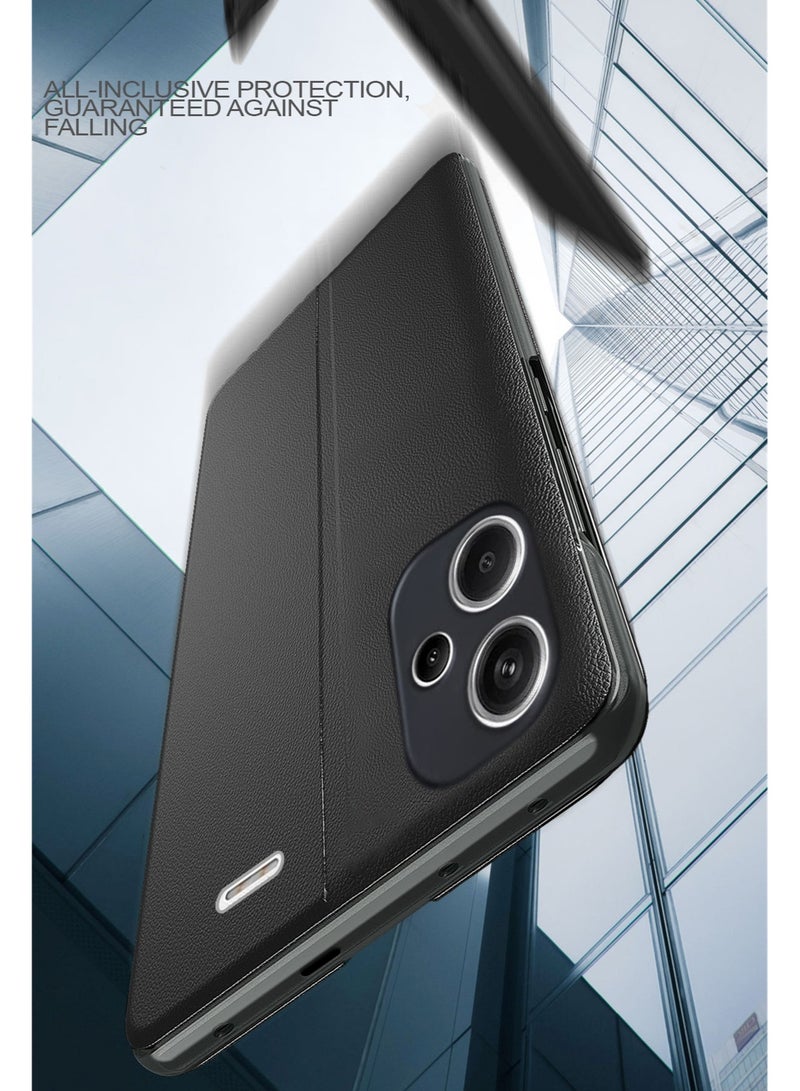 دبليو تيك حافظة هاتف قلابة نافذة مرآة ذكية غطاء حماية تلقائي للنوم لهاتف Xiaomi Redmi Note 13 Pro+ 5G 2023 / Xiaomi Redmi Note 13 Pro Plus 5G 2023 أسود - Image 2