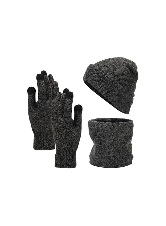 بروماس الشتاء قبعة قبعة وشاح قفازات تعمل باللمس مجموعة، متماسكة سميكة الصوف مبطنة قفازات دافئة تعمل باللمس قبعة صغيرة وشاح مجموعة للرجال والنساء، النساء القبعات الشتوية 3 قطعة مجموعة أكثر دفئا - Image 1