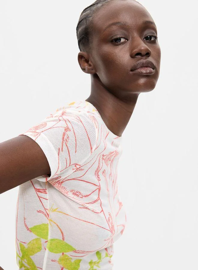 Desigual Pink Printed knit t-shirt for Women | Best Price UAE