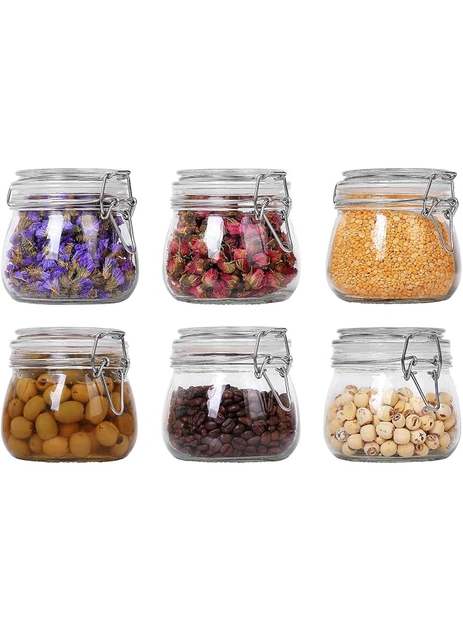 S-TOP Airtight Glass Canister Set of 6 with Lids 17oz Food Storage Jar Round - Storage Container with Clear Preserving Seal Wire Clip Fastening for Kitchen Canning Cereal,Pasta,Sugar,Beans,Spice - Image 1