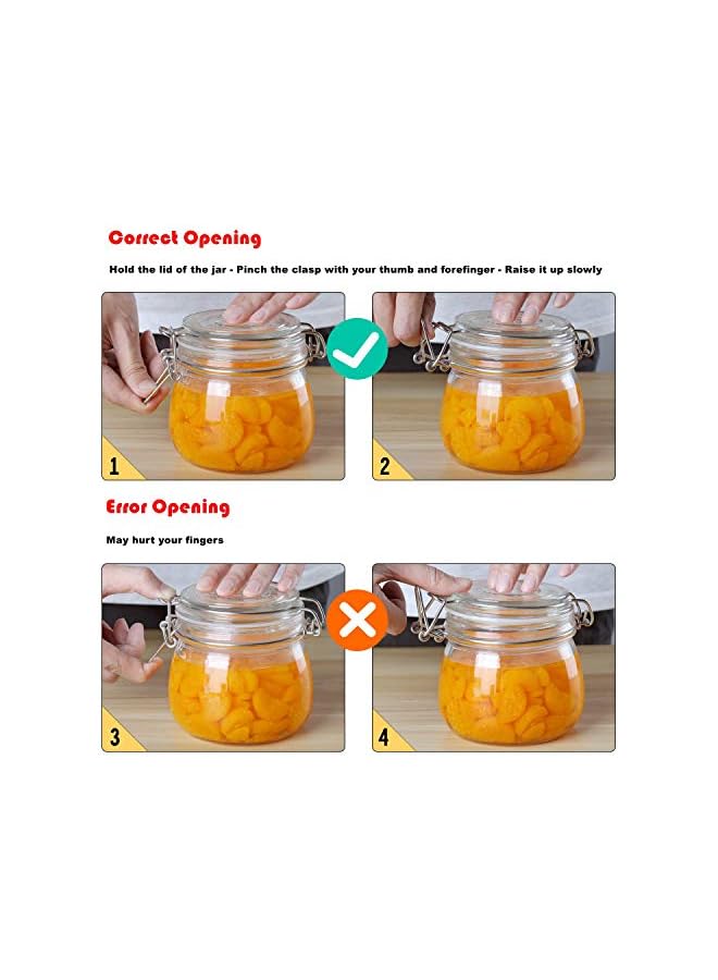 S-TOP Airtight Glass Canister Set of 6 with Lids 17oz Food Storage Jar Round - Storage Container with Clear Preserving Seal Wire Clip Fastening for Kitchen Canning Cereal,Pasta,Sugar,Beans,Spice - Image 4