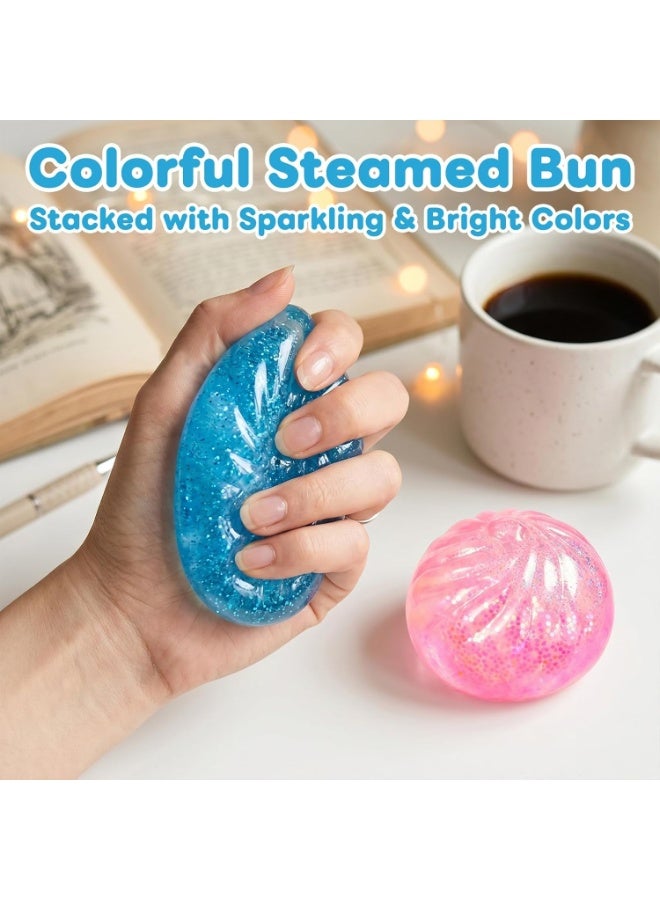 4-Pack Glitter Dumpling Squishy Fidget Stress Relief Toy Set for Adults - Blue, Purple, Pink, Green - Image 3
