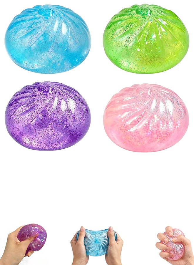 4-Pack Glitter Dumpling Squishy Fidget Stress Relief Toy Set for Adults - Blue, Purple, Pink, Green - Image 1