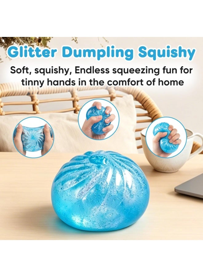 4-Pack Glitter Dumpling Squishy Fidget Stress Relief Toy Set for Adults - Blue, Purple, Pink, Green - Image 2