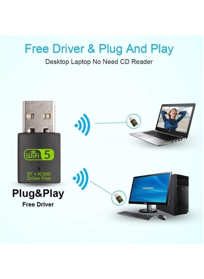 FLOWING USB WiFi Bluetooth Adapter, 600Mbps Dual Band 2.4/5Ghz Wireless Network External Receiver, Mini WiFi Dongle for PC/Laptop/Desktop - Image 3