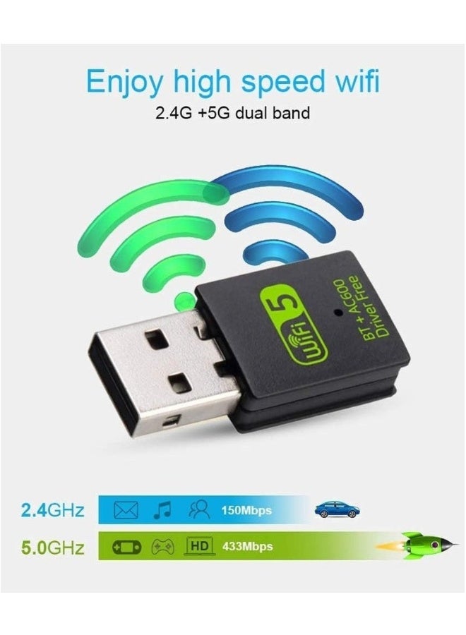 FLOWING USB WiFi Bluetooth Adapter, 600Mbps Dual Band 2.4/5Ghz Wireless Network External Receiver, Mini WiFi Dongle for PC/Laptop/Desktop - Image 4