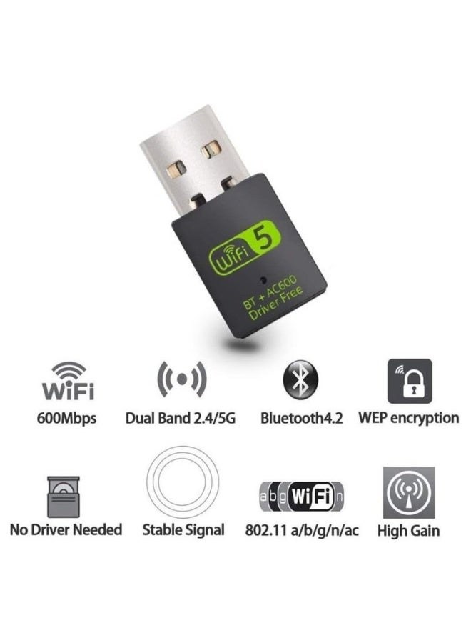 FLOWING USB WiFi Bluetooth Adapter, 600Mbps Dual Band 2.4/5Ghz Wireless Network External Receiver, Mini WiFi Dongle for PC/Laptop/Desktop - Image 2