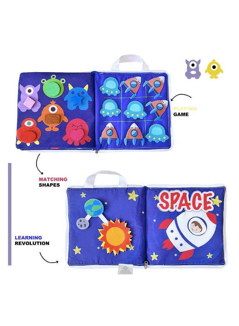 SYOSI Soft Activity Book for Toddlers, Montessori Sensory Quiet Book for 1-3 Year Olds, Educational Cloth Book with 8 Interactive Learning Activities, Travel Toy for Boys and Girls - Image 3