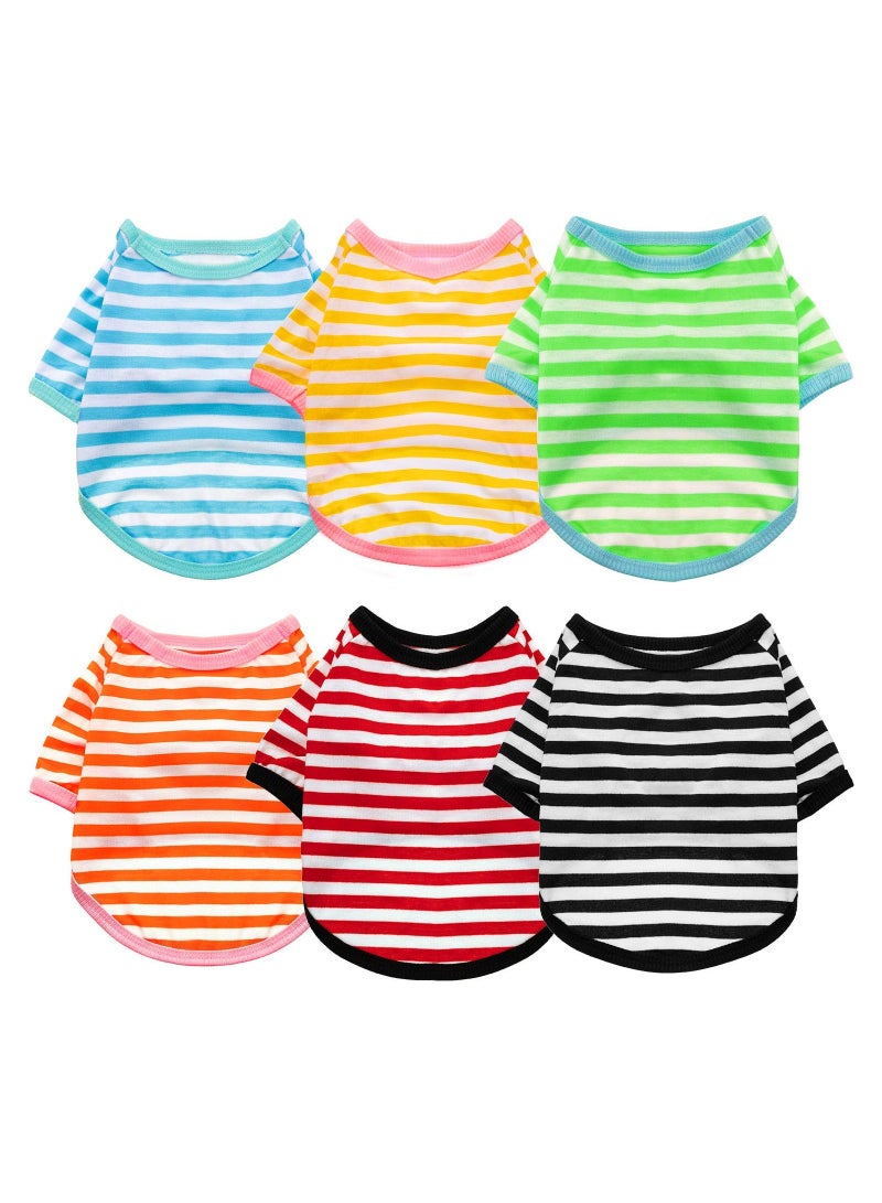 6-Pack Striped Dog T-Shirts, Breathable Colorful Pet Apparel for Small to Medium Dogs, Stylish Sweatshirts for Puppies (Small Size) - Image 1