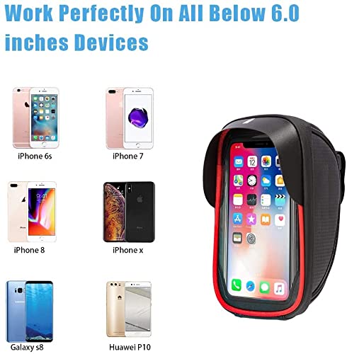 JERN Bike Phone Mount Bags - Premium Bicycle Front Frame Bag, Waterproof Bike Pouch Bag with Headphone Hole for Smartphone Below 6 inch - Grey/Red - Image 5