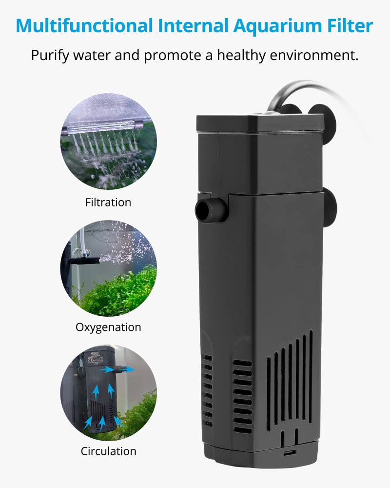 NICREW Aquarium Internal Filter, Submersible Power Filter with Multiple Function for Fish Tanks 5-10 Gallon, 53 GPH, 5W - Image 3
