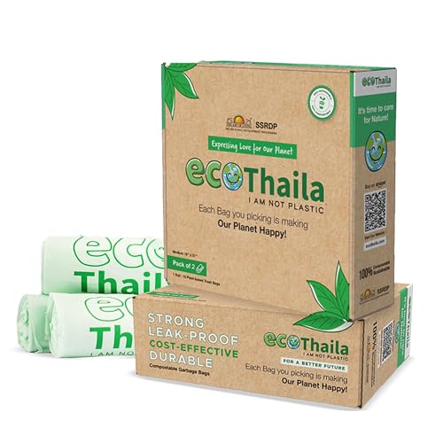 Eco Thaila - ECO Friendly Garbage Bags | Medium - 30 Bags (2 Rolls, 15 bags each) | 19 X 21 Inches | Compostable & Biodegradable | Trash/Dustin Cover | Leak-Proof, No Smell | For Dry & Wet Waste Bag - Image 1