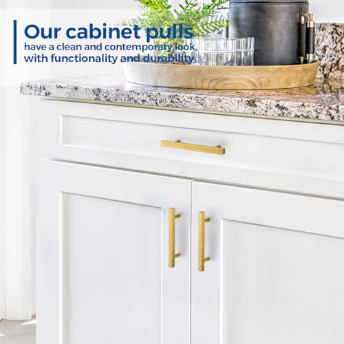 JOY DECOR 30 Pack 4 Inch Brushed Brass Square Cabinet Handles Stainless Steel Cabinet Hardware Pulls for Kitchen and Drawers with 625 Inch Overall Length - Image 3