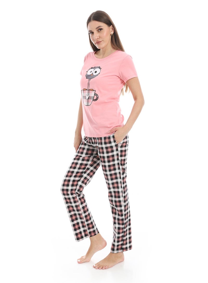 Andora Short Sleeves Cotton Pajama Set_Rose, Black & White - Image 2