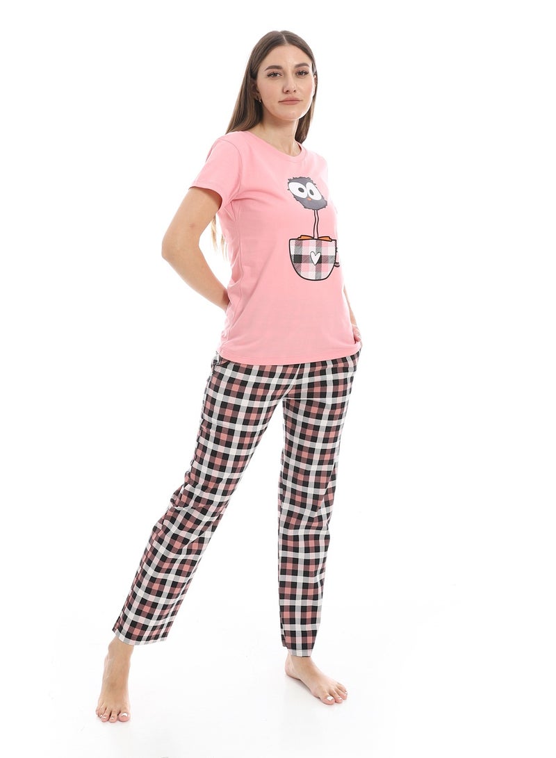 Andora Short Sleeves Cotton Pajama Set_Rose, Black & White - Image 3