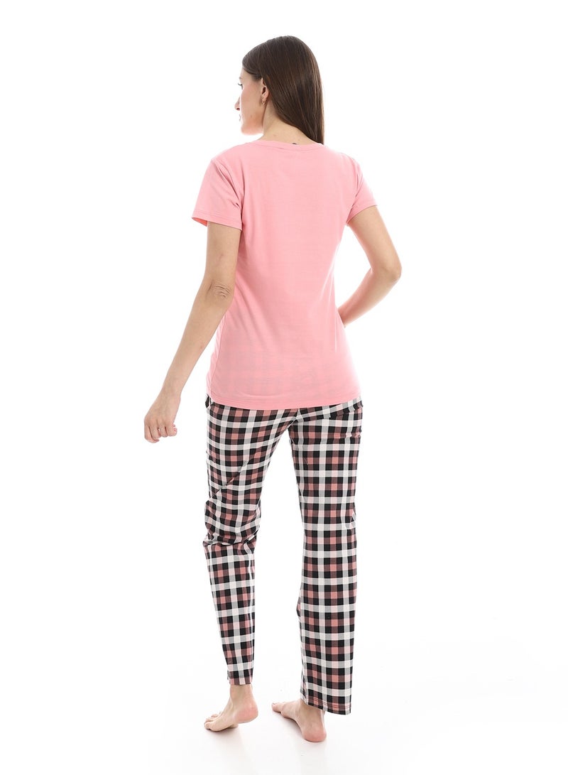 Andora Short Sleeves Cotton Pajama Set_Rose, Black & White - Image 4
