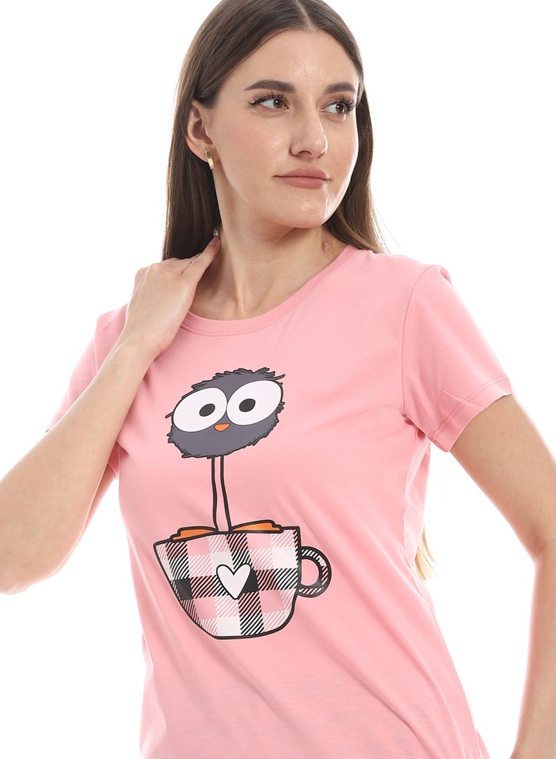 Andora Short Sleeves Cotton Pajama Set_Rose, Black & White - Image 5