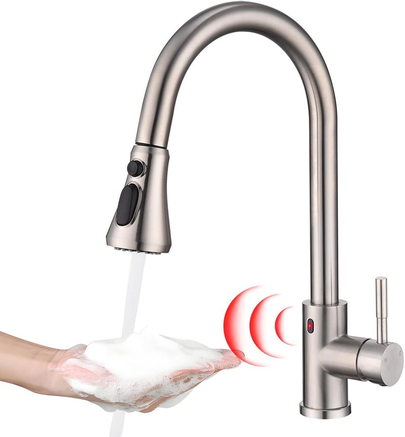 TUTEW Touchless Kitchen Faucet with Pull-Down Sprayer, Brushed Nickel Motion Sensor, Spot Resist Stainless Steel, Single Handle, 3 Spray Modes - Image 1