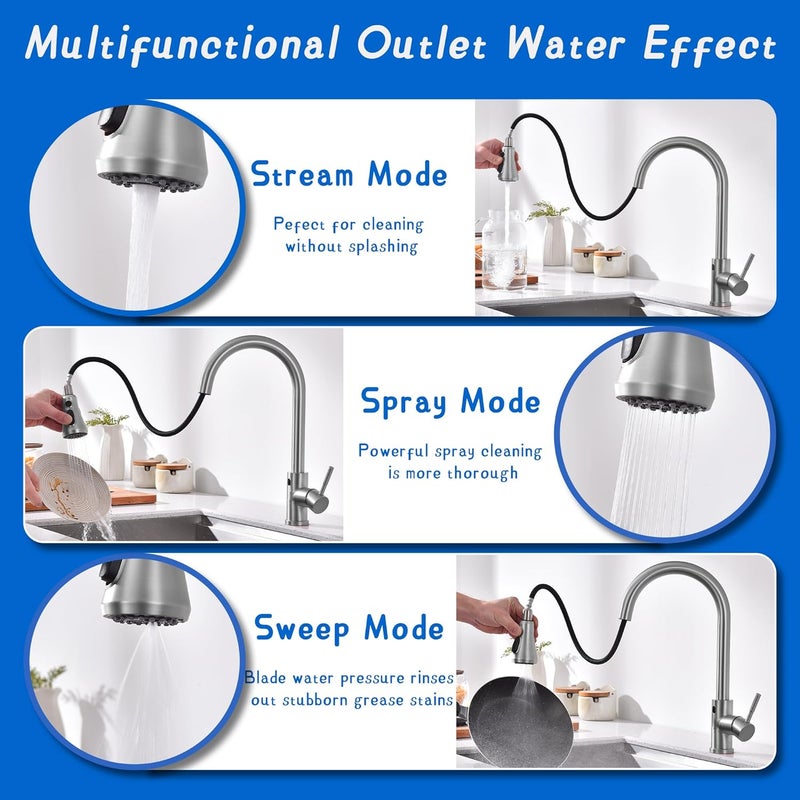 TUTEW Touchless Kitchen Faucet with Pull-Down Sprayer, Brushed Nickel Motion Sensor, Spot Resist Stainless Steel, Single Handle, 3 Spray Modes - Image 3