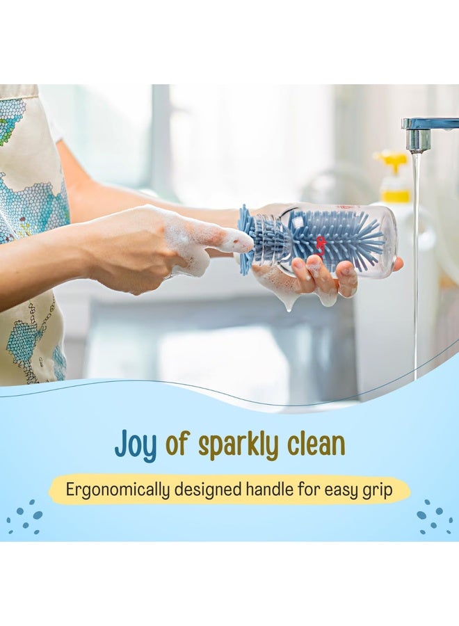 Luvlap 360° Movable Silicone Bristle Baby Feeding Bottle Cleaning Brush & Nipple Cleaner, Ergonomic Handle, Easy to Clean Bottle Corners for Narrow Neck & Wide Neck Feeding Bottles, Blue - Image 4