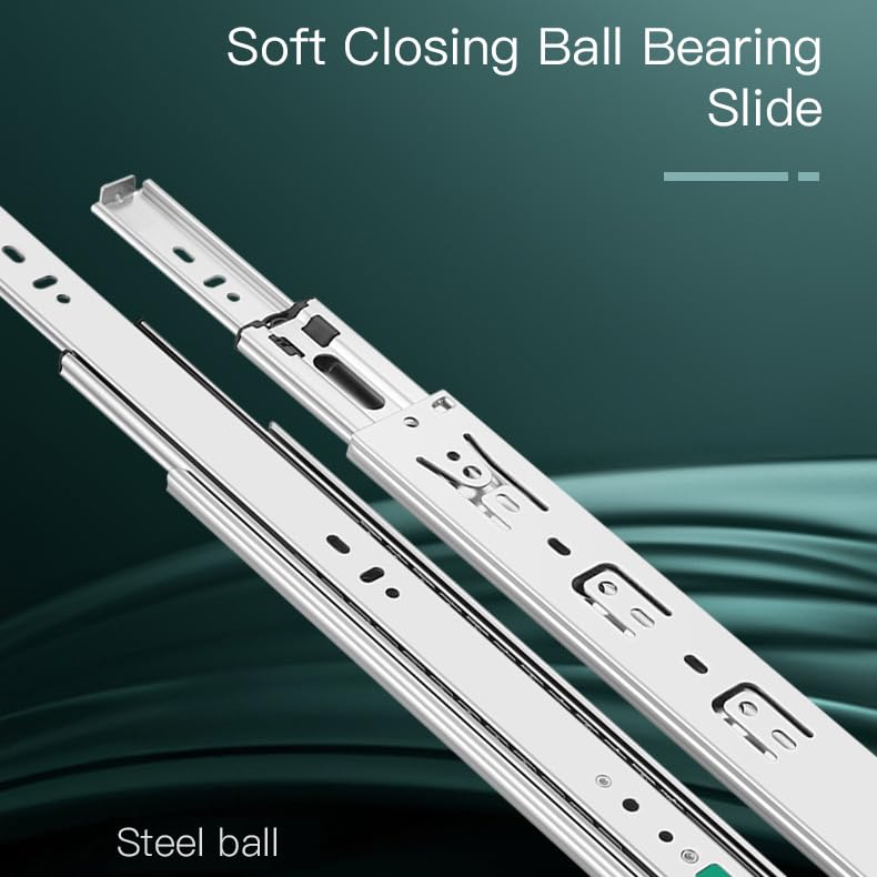 VOLO 14 Inch Soft Close Drawer Slide – Heavy Duty Telescopic Full Extension Ball Bearing Cabinet Channel, Load Capacity 50 Kg (Silver,1 Set) - Image 3