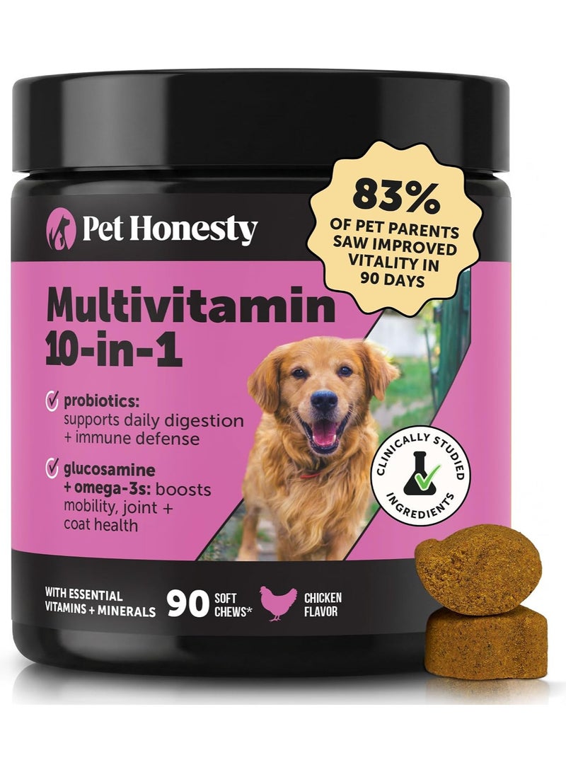Pet Honesty 10-in-1 Dog Multivitamin Soft Chews with Glucosamine, Probiotics & Omega Fish Oil | Joint, Digestive, Skin & Coat, Heart and Immune Support | 90 Soft Chews - Image 1